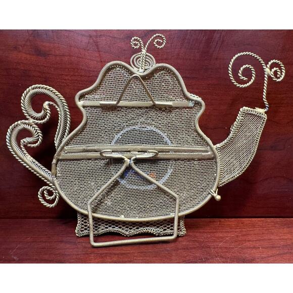 Vtg Wire Framed Teapot Kettle Clock Free Standing Battery Operated Quartz Works! - Picture 5 of 8